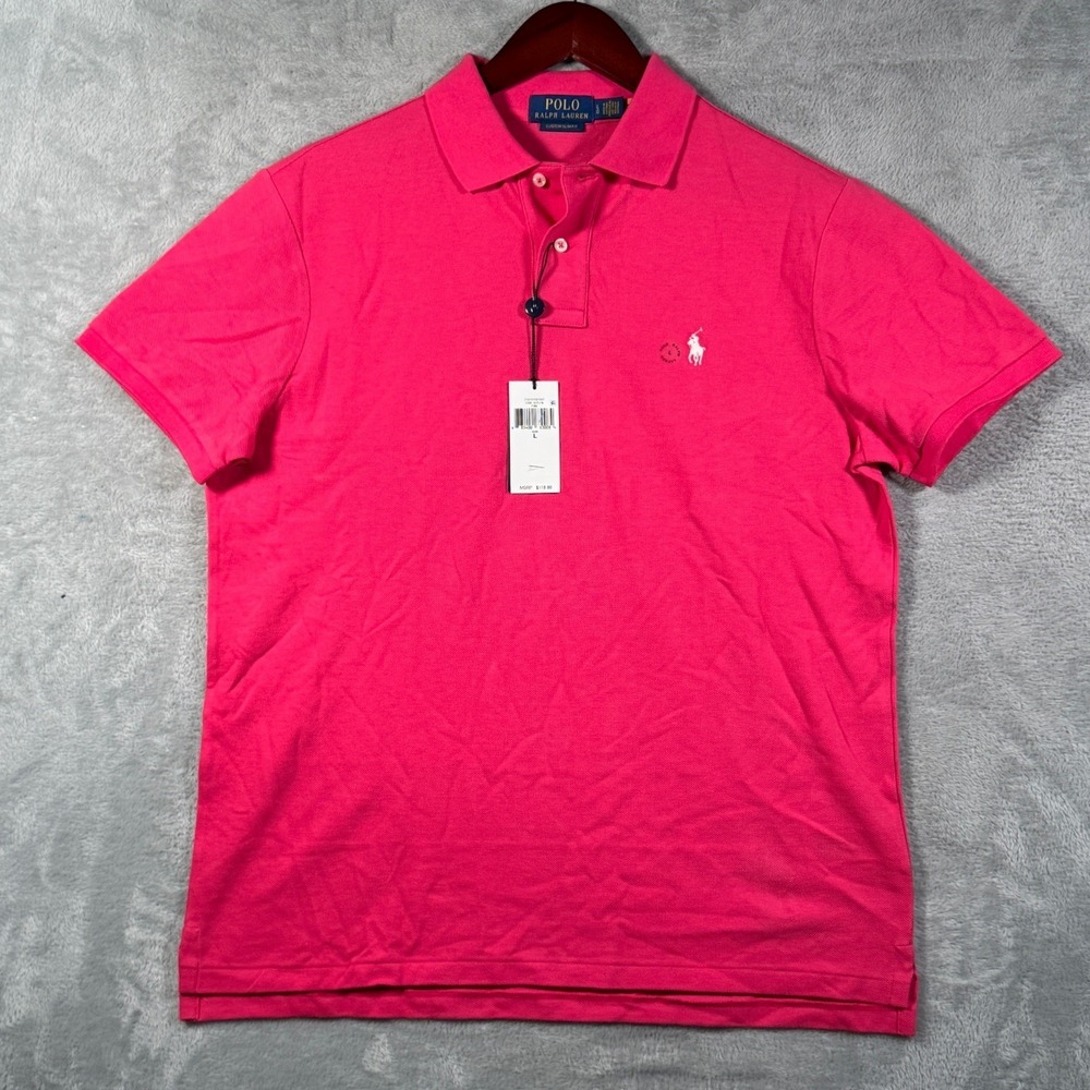 Polo Ralph Lauren Shirt Mens L Pink Custom Slim Fit Cotton Mesh $118